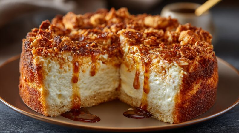 German bee sting cake with honey almond topping and vanilla cream center